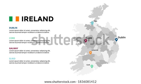 Ireland vector map
infographic template. Slide presentation. Global business marketing
concept. Color Europe country. World transportation geography data.
