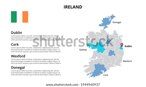 Ireland vector map infographic template\
divided by countries. Slide\
presentation.
