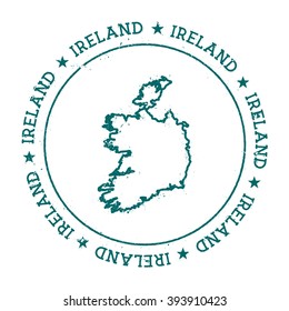 Ireland vector map. Retro vintage insignia with Ireland map. Distressed visa stamp with Ireland text wrapped around a circle and stars. Country map vector illustration.