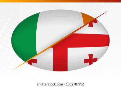 Ireland versus Georgia, concept for rugby tournament. Vector flags stylized Rugby ball.