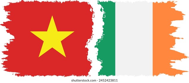 Ireland and Vietnam grunge flags connection, vector