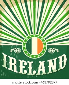 Ireland vintage old poster with irish flag colors - vector design, Ireland holiday decoration