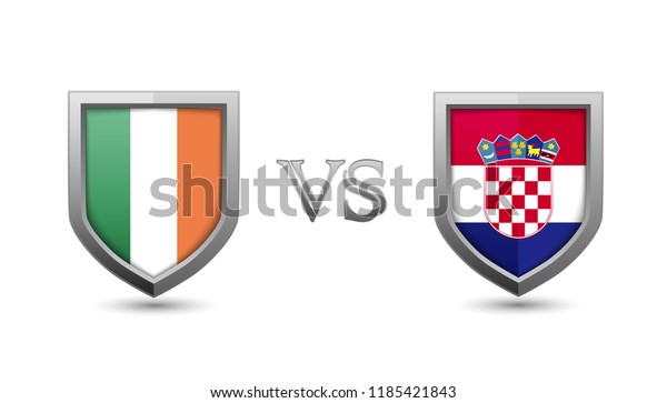 Ireland Vs Croatia Flag Shield Badge Stock Vector Royalty Free 1185421843