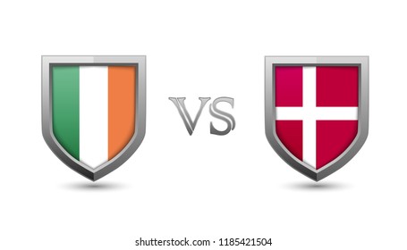 Ireland vs denmark flag shield badge for europe  football competition