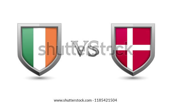 Ireland Vs Denmark Flag Shield Badge Stock Vector Royalty Free 1185421504