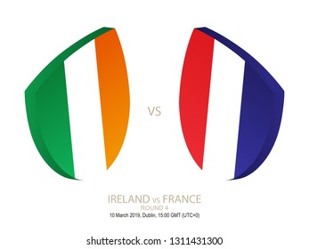 Ireland vs France, 2019 Rugby Competition. Vector illustration.