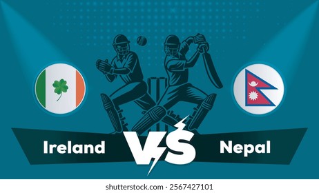 Ireland VS Nepal , Nepal Vs Ireland cricket match , Cricket match concept with creative illustration.eps