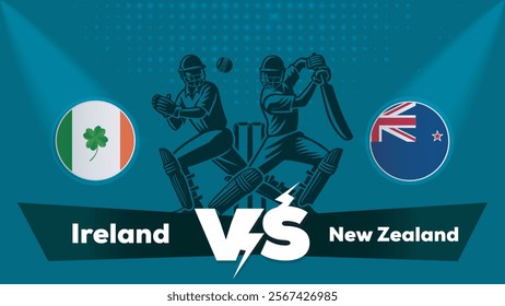 Ireland VS New Zealand Match , New Zealand Vs Ireland cricket match , Cricket match concept with creative illustration.eps