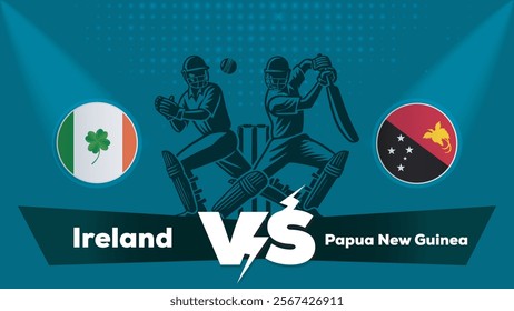 Ireland VS Papua New Guinea Match , Papua New Guinea Vs Ireland cricket match , Cricket match concept with creative illustration.eps