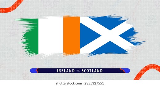 Ireland vs Scotland, international rugby match illustration in brushstroke style. Abstract grungy icon for rugby match. Vector illustration on abstract background.