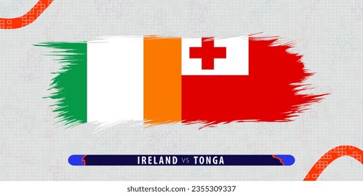 Ireland vs Tonga, international rugby match illustration in brushstroke style. Abstract grungy icon for rugby match. Vector illustration on abstract background.