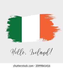 Ireland watercolor vector national country flag icon. Hand drawn illustration with dry brush stains, strokes, spots isolated on gray background. Painted grunge style texture for posters, banner design