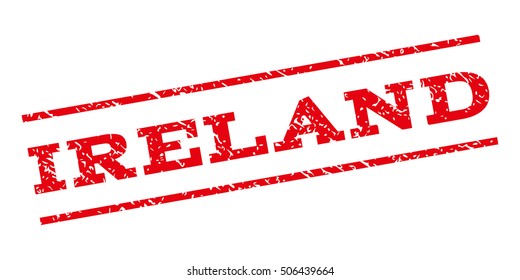 Ireland watermark stamp. Text caption between parallel lines with grunge design style. Rubber seal stamp with dust texture. Vector red color ink imprint on a white background.