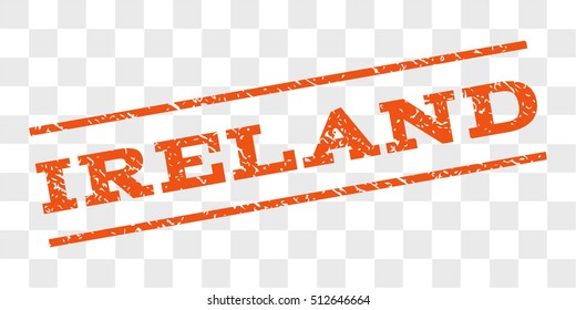 Ireland watermark stamp. Text caption between parallel lines with grunge design style. Rubber seal stamp with unclean texture. Vector orange color ink imprint on a chess transparent background.