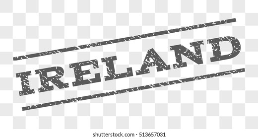 Ireland watermark stamp. Text tag between parallel lines with grunge design style. Rubber seal stamp with unclean texture. Vector grey color ink imprint on a chess transparent background.