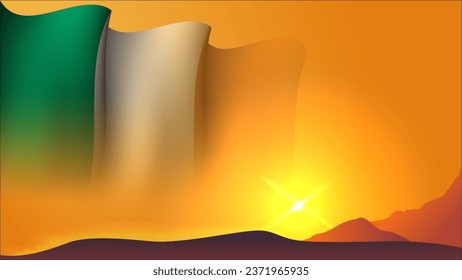 ireland waving flag background design on sunset view vector illustration suitable for poster, social media design event on ireland