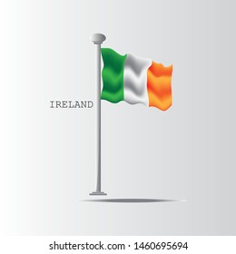 Ireland waving flag set of vector illustration. Green white and orange colors of Ireland wavy realistic flag as a patriotic symbol