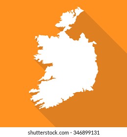Ireland white map,border flat simple style with long shadow on orange background