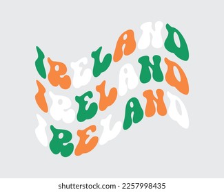 Ireland word retro wavy groovy repeat text Mirrored typographic flag art on white background