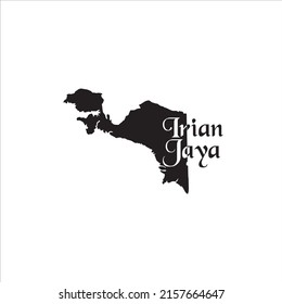 Irian Jaya map and black lettering design on white background