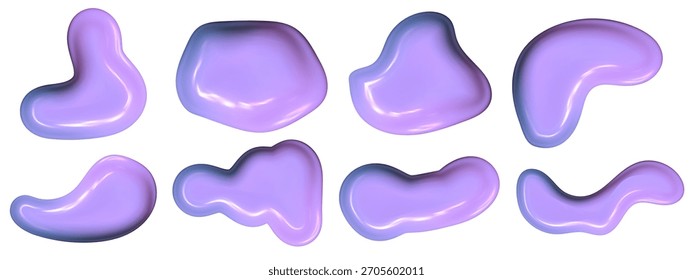 Blob iridiscente 3D con textura cromada fluida. El diseño líquido Abstractas irradia energía Y2K y movimiento brillante de la mancha 3D.