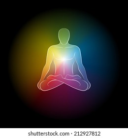 Iridescent aura of a man. Isolated vector illustration on black background.