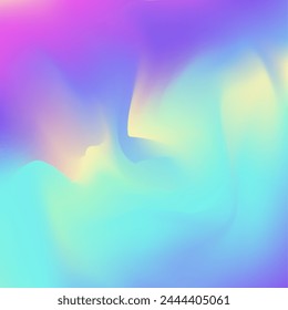 Irisierender Hintergrund. Blauer Neonverlauf. Metalloberfläche. Holografische Textur. Abstrakte Textur. Vibrierendes Netz. Minimale Karte. In: Shiny Gasoline Broschüre. Lila irisierender Hintergrund