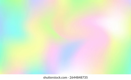 Fundo Iridescente. Ilustração minimalista de desfoque. Folha de Vintage. Capa brilhante. Vetor de metal. Gradiente holográfico. Textura Retrô Hippy. Textura Do Holograma. Fundo verde iridescente