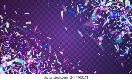 Iridescent Background. Carnaval Sparkle. 3d Texture. Pink Glare Effect. Disco Isolated Cristals. Cristal Poster. Transparent Tinsel. Falling Design. Blue Iridescent Background