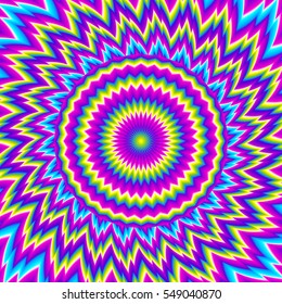 Iridescent background with growing sphere. Optical expansion illusion.