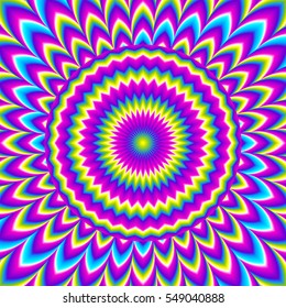 Iridescent background with growing sphere. Optical expansion illusion.