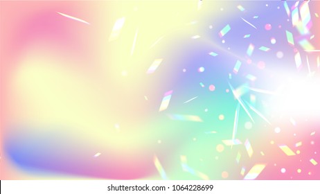 Iridescent Background. Holographic Background with Light Glitch Effect.
 Vector Rainbow Gradient with Sunshine Glare. 
Mesh Holographic Foil Backdrop.  Trendy Hologram Vector Background