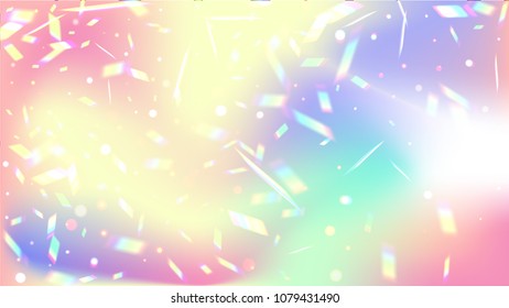 Iridescent Background. Holographic Background with Light Glitch Effect.
 Vector Rainbow Gradient with Sunshine Glare. 
Mesh Holographic Foil Backdrop.  Trendy Hologram Vector Background