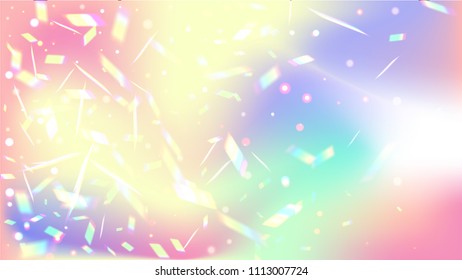 Iridescent Background. Holographic Background with Light Glitch Effect.
 Vector Rainbow Gradient with Sunshine Glare. 
Mesh Holographic Foil Backdrop.  Trendy Hologram Vector Background