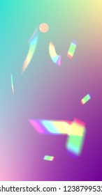 Iridescent Background. Holographic Light Glitch Effect.
Vector Rainbow Gradient with Sunshine Glare.Creative Festive Backdrop. 
