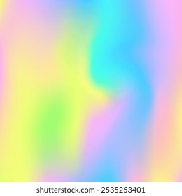 Irisierender Hintergrund. Sanftes Bild. Perlmuttgradient. Farbverlauf. Neonnetz. Hintergrund Retro-Geometrie. Einhornpapier. Gelbe Pop-Textur. blauer, irisierender Hintergrund