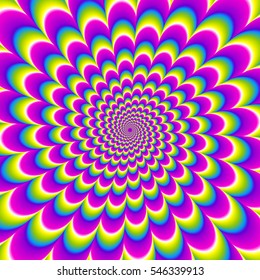 Iridescent background with spirals. Optical expansion illusion.