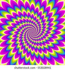 Iridescent background with spirals. Optical expansion illusion.