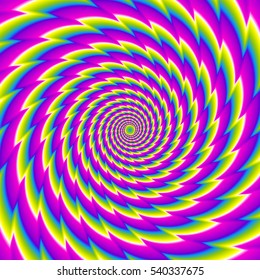 Iridescent background with twisted spirals. Spin illusion.