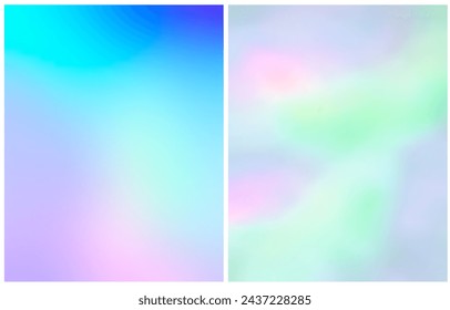 Iridescent Backgrounds with Motion Effect. Pastel Blue and Light Pink Gradient Layouts. Abstract Vector Background with Delicate Colors. Mesh Effect. Blurry Irregular Print. RGB.