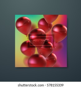 Iridescent banner with flying balloons. Applicable for banner, invitation, flyer, greeting card design. Vector illustration