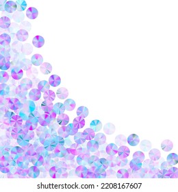 Iridescent beads confetti placer vector background. Festive glowing sequin elements holiday decoration flatlay. Christmas confetti scatter shining pattern.