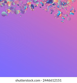 Iridescent Blob Gradient Vector Blue Background. Party Bubbles Layout. Holographic Hipster Liquid Placard. Neon Digital Poster.