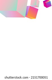 Iridescent Block Vector White Background. Holographic Abstract Confetti Image. Geometric Brick Cover. Bright Box Shiny Pattern.