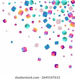 Iridescent Block Vector White Background. Multicolored 3d Box Pattern. Graphic Confetti Cover. Holographic Brick Abstract Brochure.