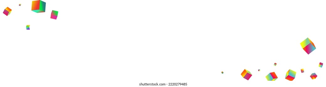 Iridescent Block Vector White Panoramic Background. Rainbow Style Polygon Paper. Abstract Element Pattern. Multicolored Confetti 3d Presentation.