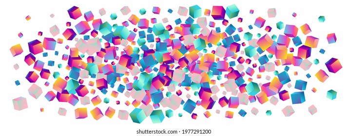 Iridescent Box Vector Panoramic White Background. Gradient Metal Cube Presentation. Abstract Rhombus Pattern. Rainbow Polygon Style Paper.