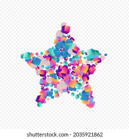 Iridescent Box Vector Transparent Background. Holographic Abstract Cube Image. 3d Element Pattern. Gradient Confetti Metal Wallpaper.