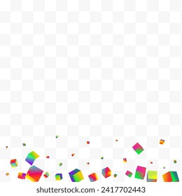 Iridescent Box Vector Transparent Background. Holographic Style Polygon Cover. Business Element Brochure. Multicolored Cube Metal Template.