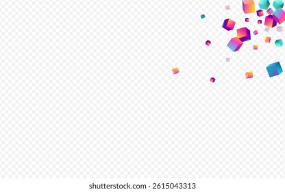 Iridescent Box Vector Transparent Background. Rainbow Abstract Block Template. Style Brick Presentation. Bright Polygon Metal Paper.